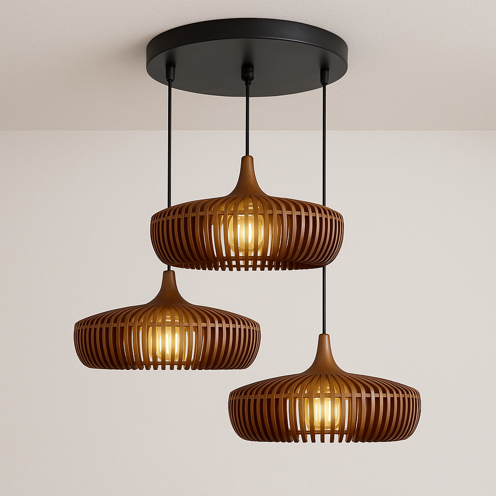 Luminária Pendente Moderna Minimalista Madeira Mogan