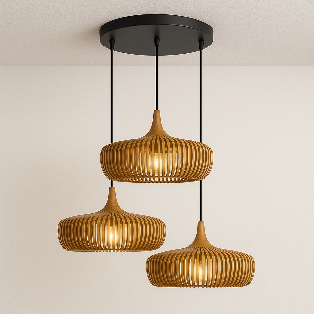 Luminária Pendente Moderna Minimalista Madeira Mogan