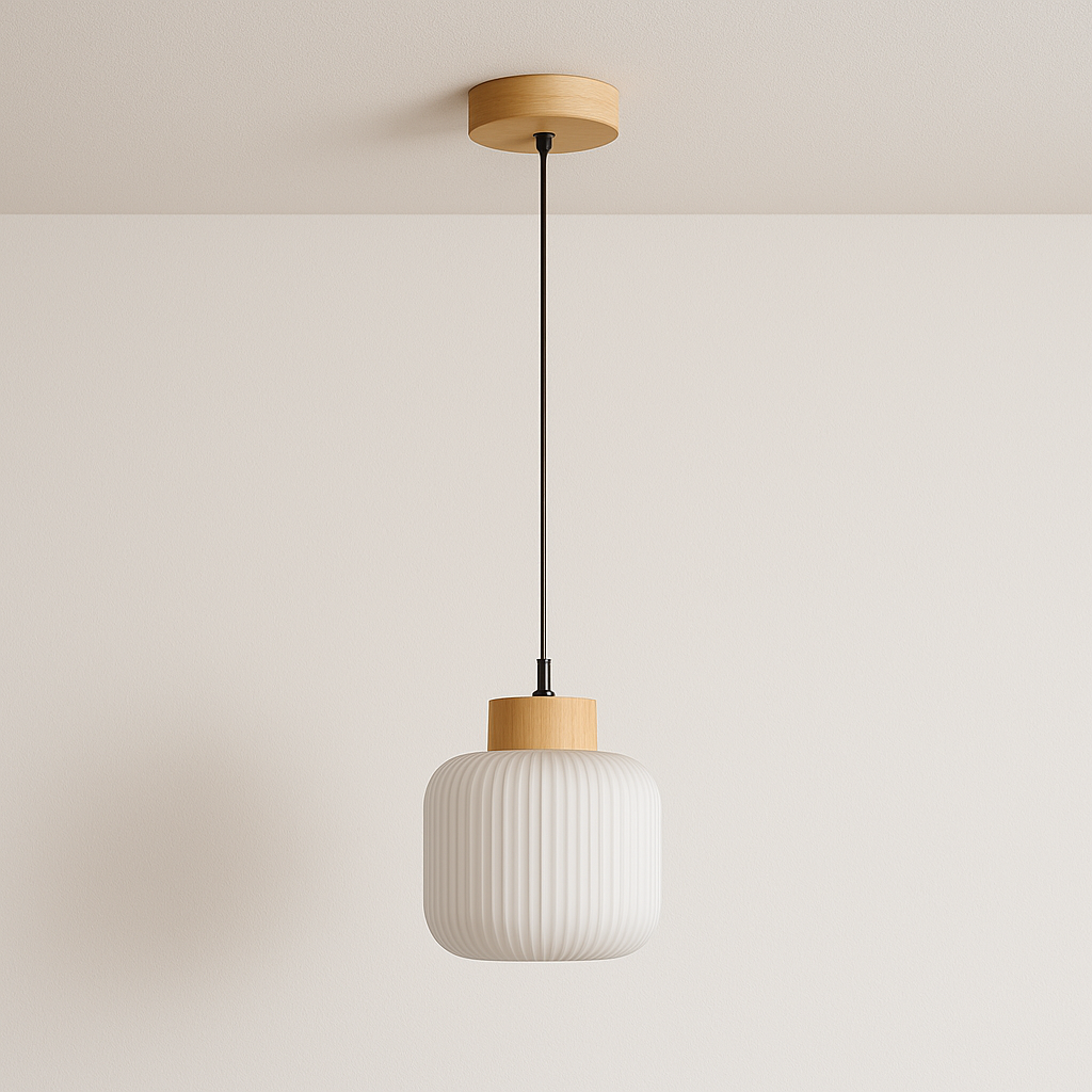 Luminária Pendente Moderno Minimalista Madeira Vidro Japonês Kittan