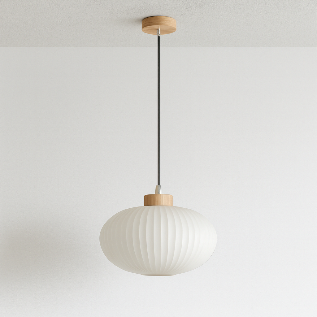 Luminária Pendente Moderno Minimalista Madeira Vidro Japonês Kittan
