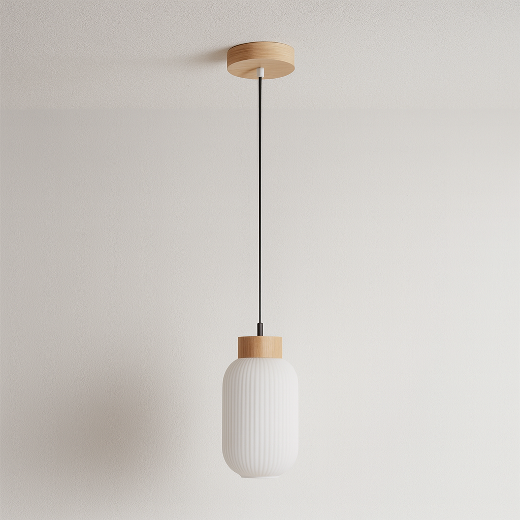 Luminária Pendente Moderno Minimalista Madeira Vidro Japonês Kittan