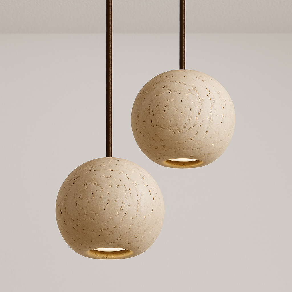 Luminária Pendente Moderna Minimalista Redondo Mármore Travertino Rykz