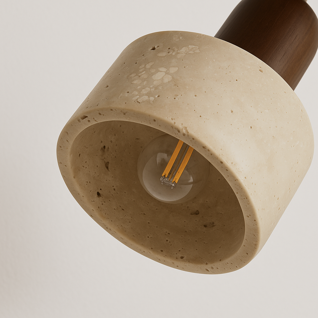 Luminária Pendente Moderna Minimalista Madeira Mármore Travertino Lysa