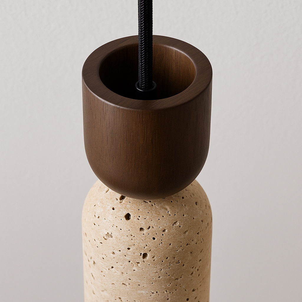 Luminária Pendente Moderna Minimalista Madeira Mármore Travertino Wakz