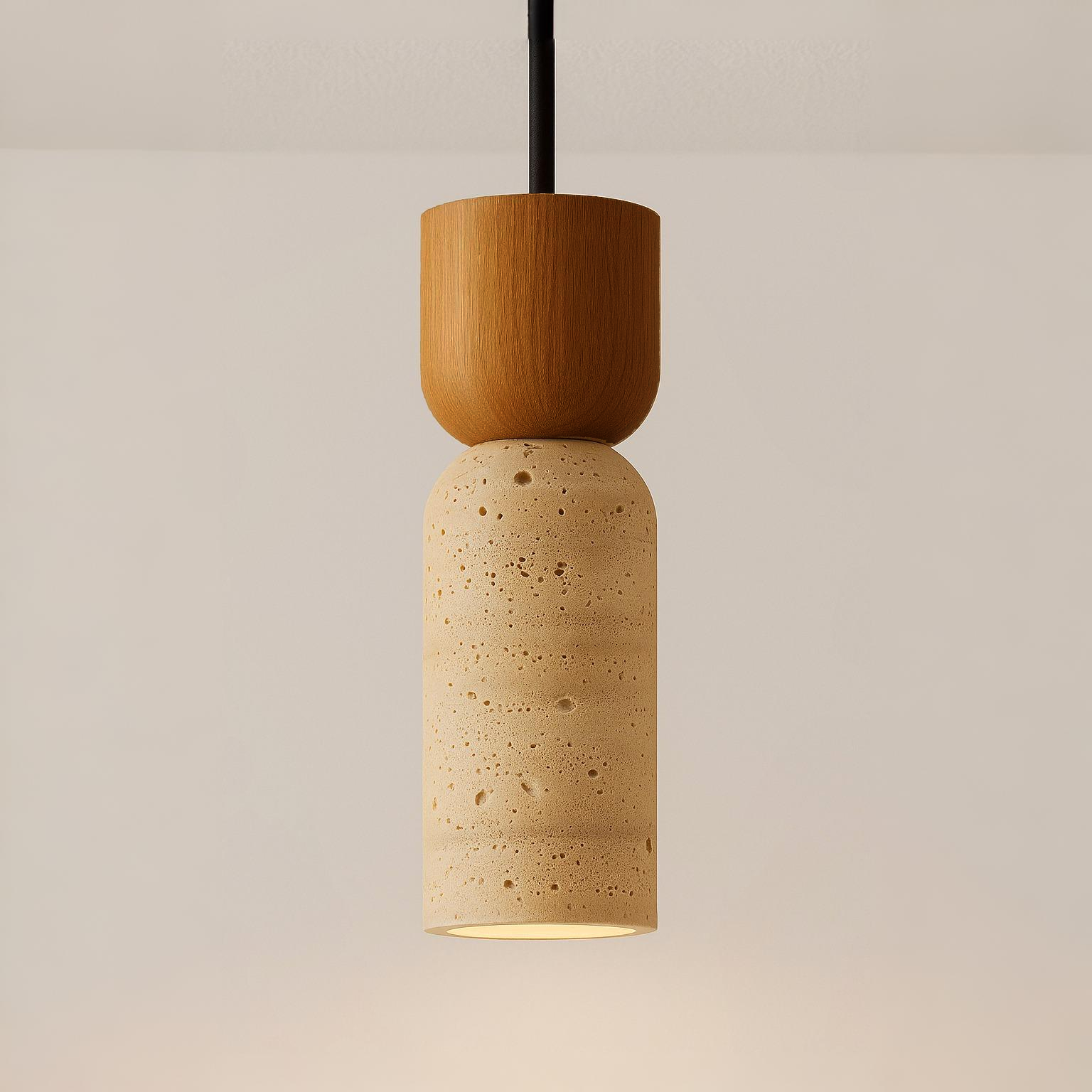 Luminária Pendente Moderna Minimalista Madeira Mármore Travertino Wakz