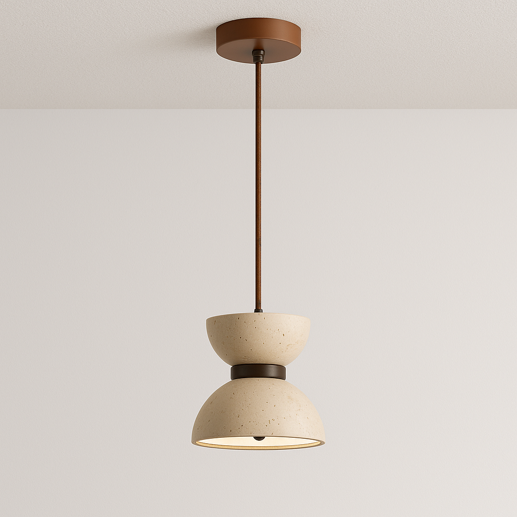 Luminária Pendente Moderna Minimalista Madeira Mármore Travertino Zyla