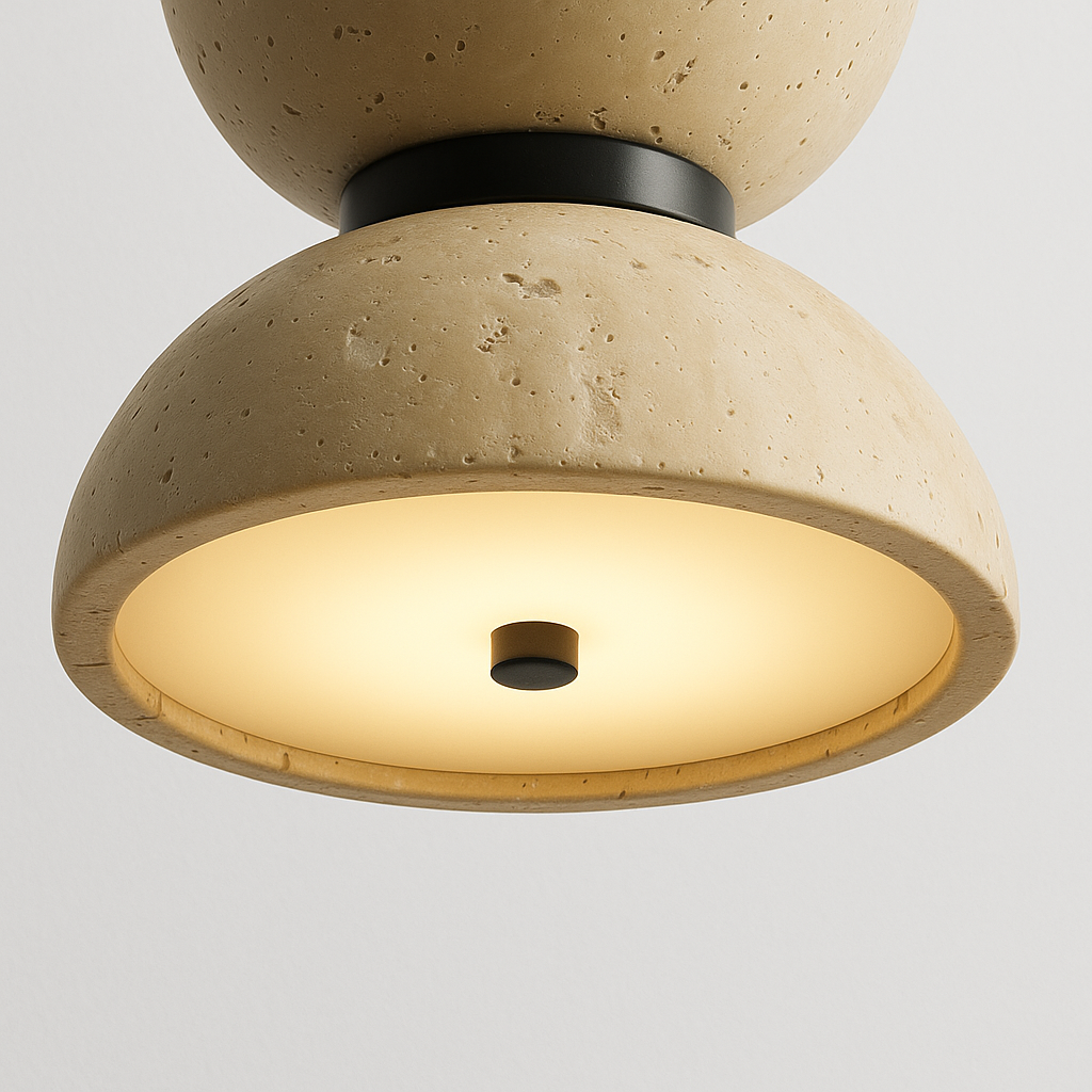 Luminária Pendente Moderna Minimalista Madeira Mármore Travertino Zyla