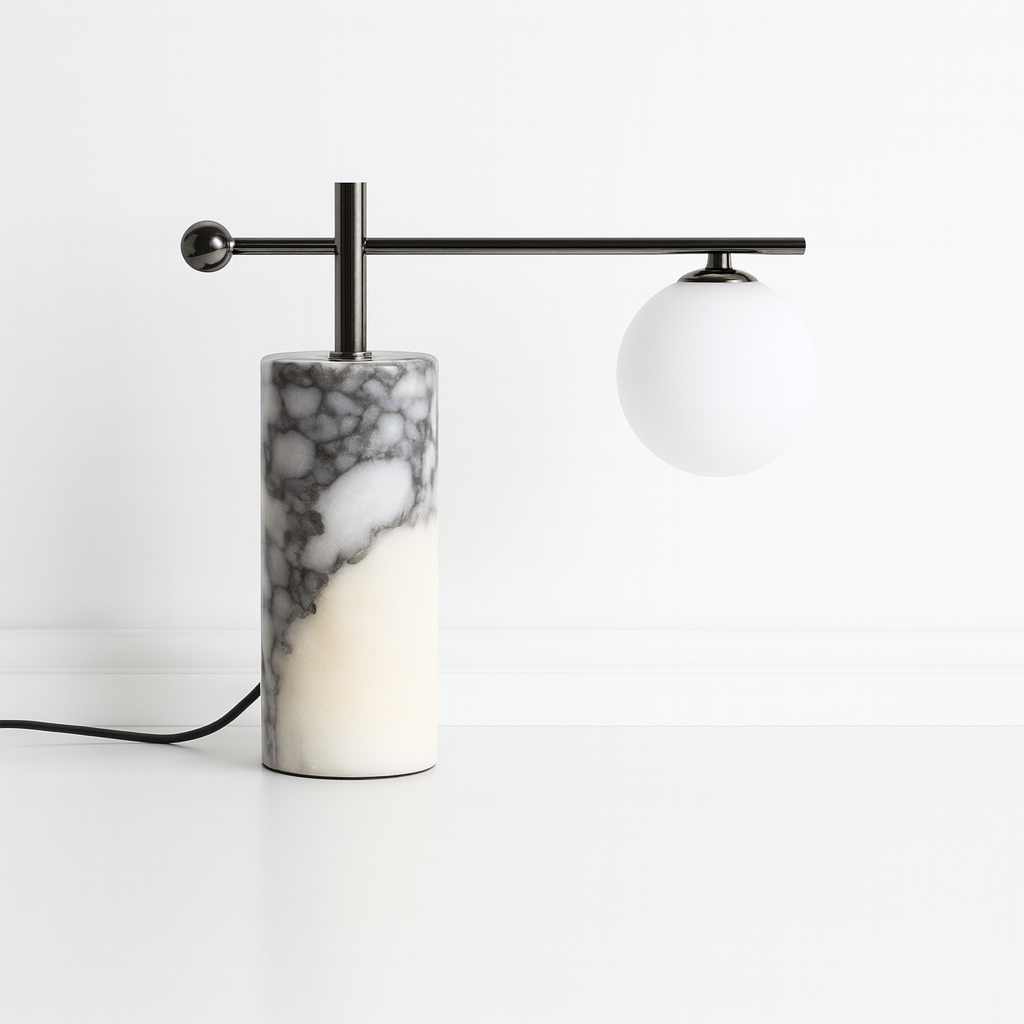Luminária Abajur Moderna Minimalista Mármore Metal Vidro Nouni