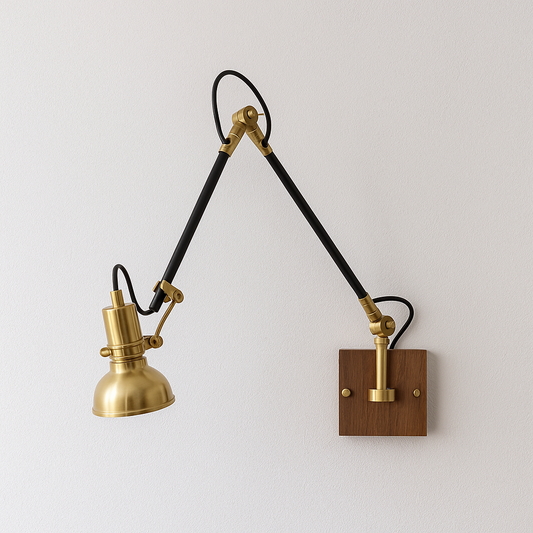 Luminária Arandela Moderna Minimalista Articulada Metal Madeira Beviena