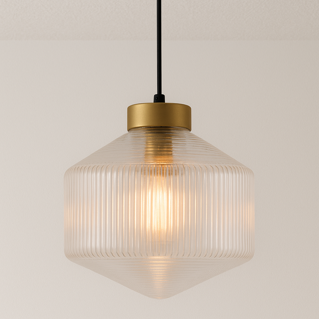 Luminária Pendente Moderna Minimalista Metal Vidro Canelado Avlon