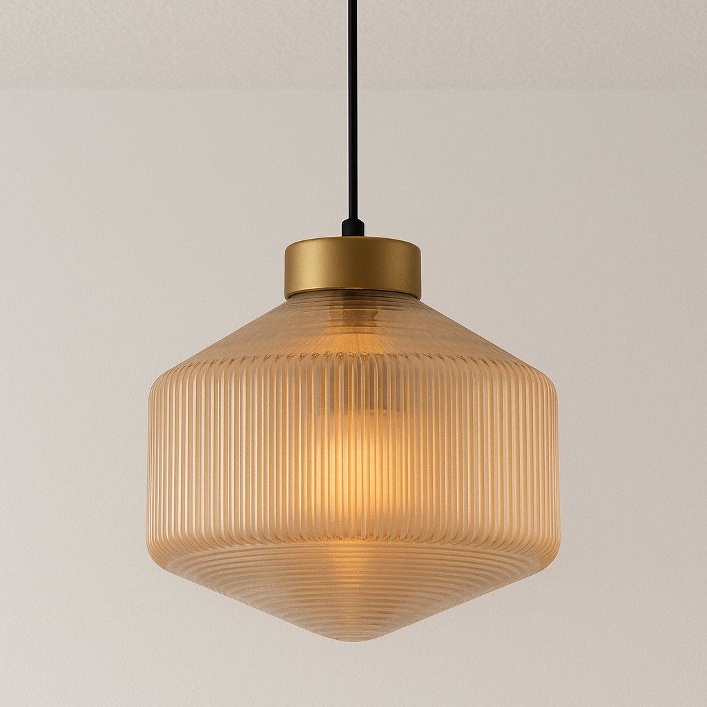 Luminária Pendente Moderna Minimalista Metal Vidro Canelado Avlon