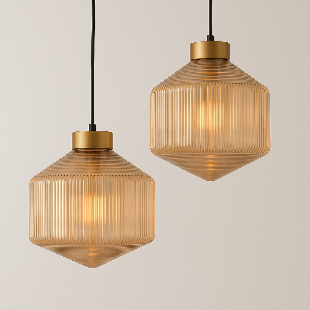 Luminária Pendente Moderna Minimalista Metal Vidro Canelado Avlon
