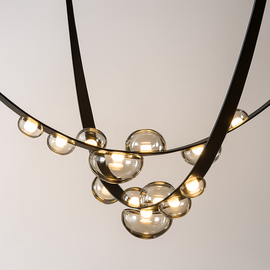 Luminária Pendente Moderna Minimalista Vidro Couro LED Drops Drew
