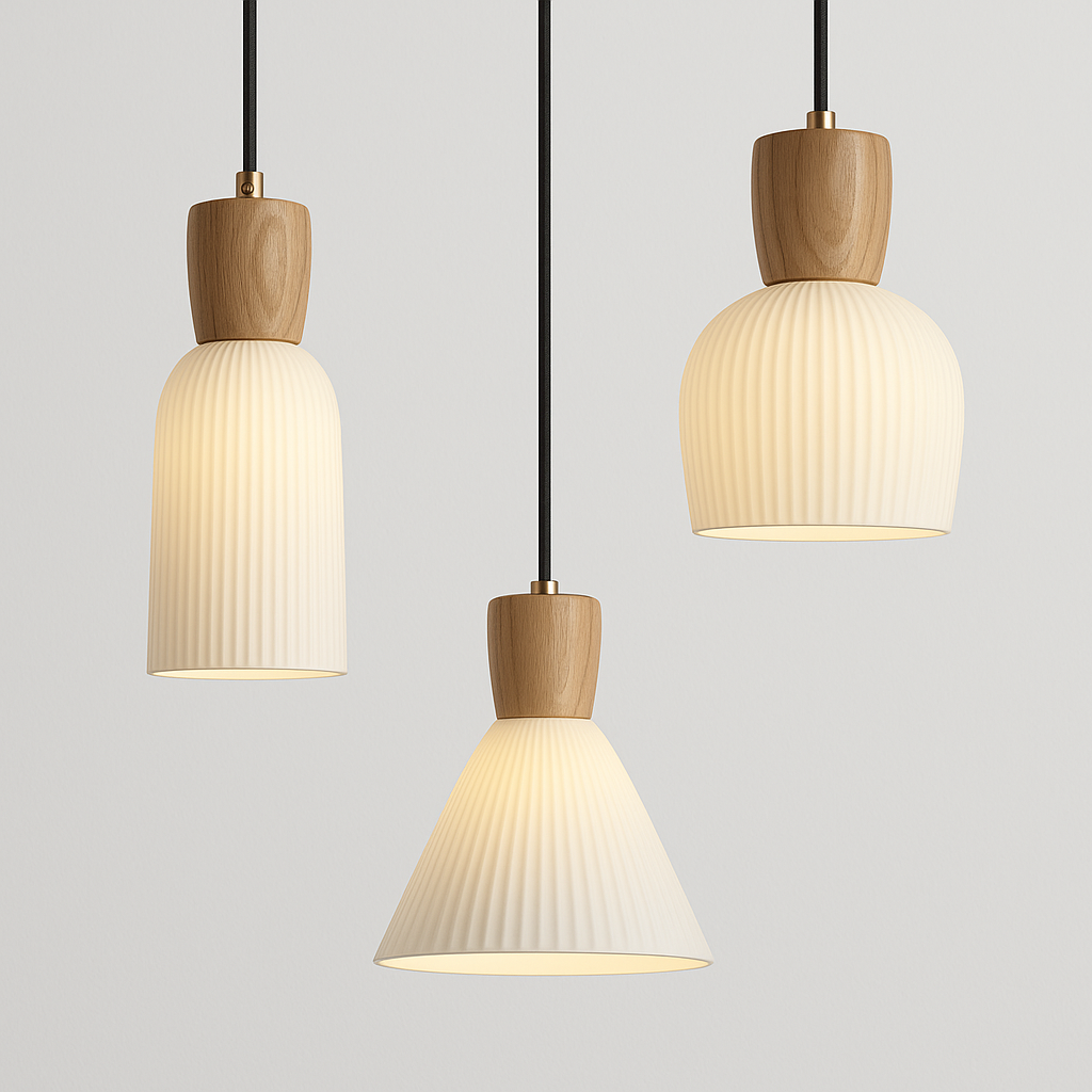 Luminária Pendente Moderna Minimalista Madeira Cerâmica Clay