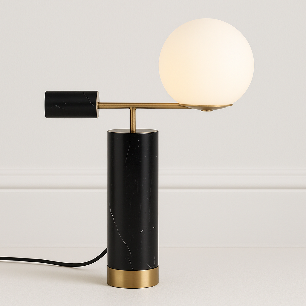 Luminária de Mesa Moderna Minimalista Globo de Vidro e Mármore Crucy