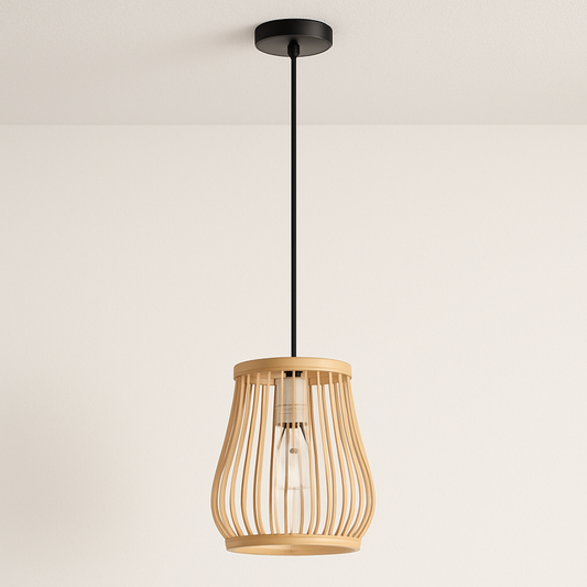 Luminária Pendente Moderno Minimalista Rústico Madeira Rattan