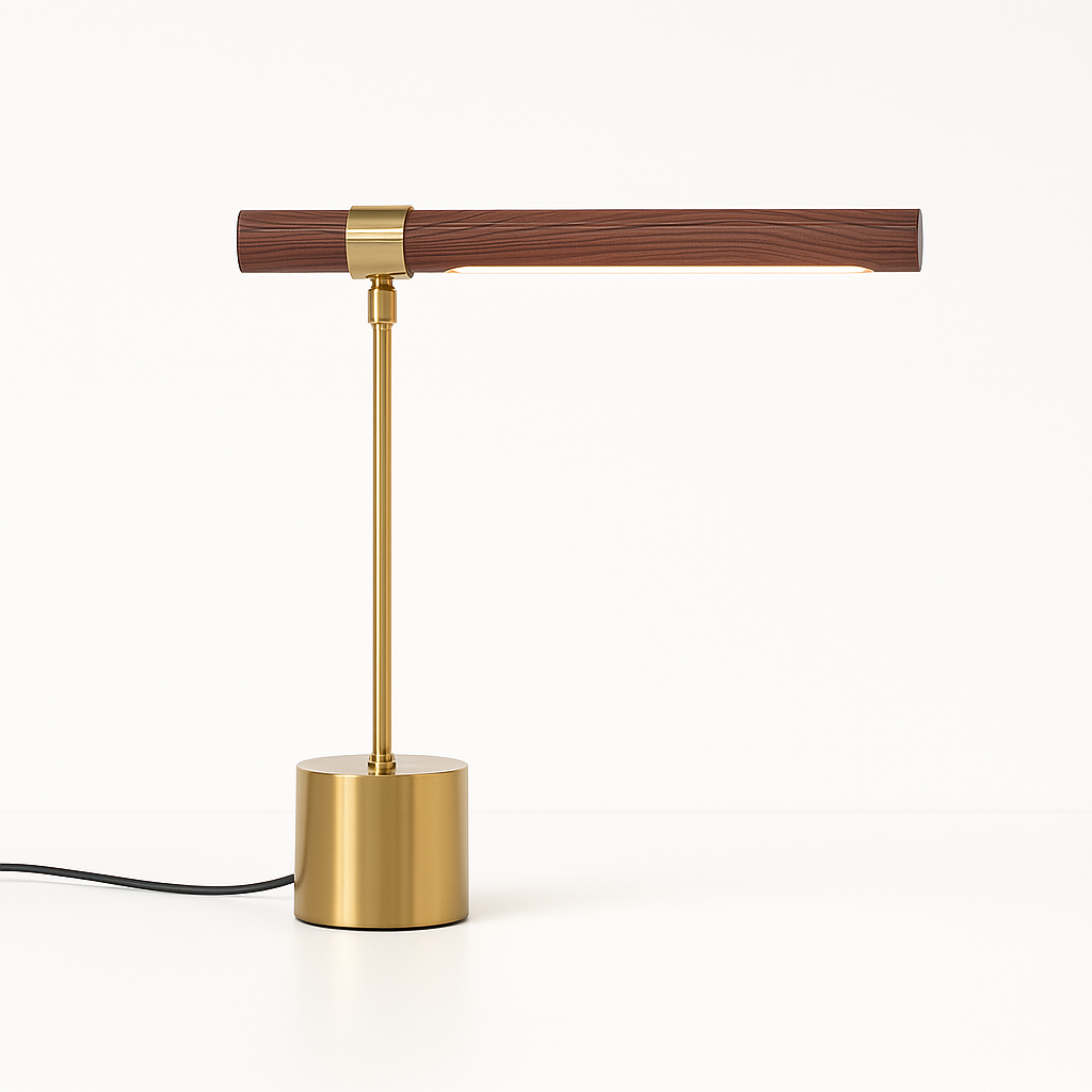 Luminária de Mesa Abajur Moderna Minimalista Madeira Metal Cigar