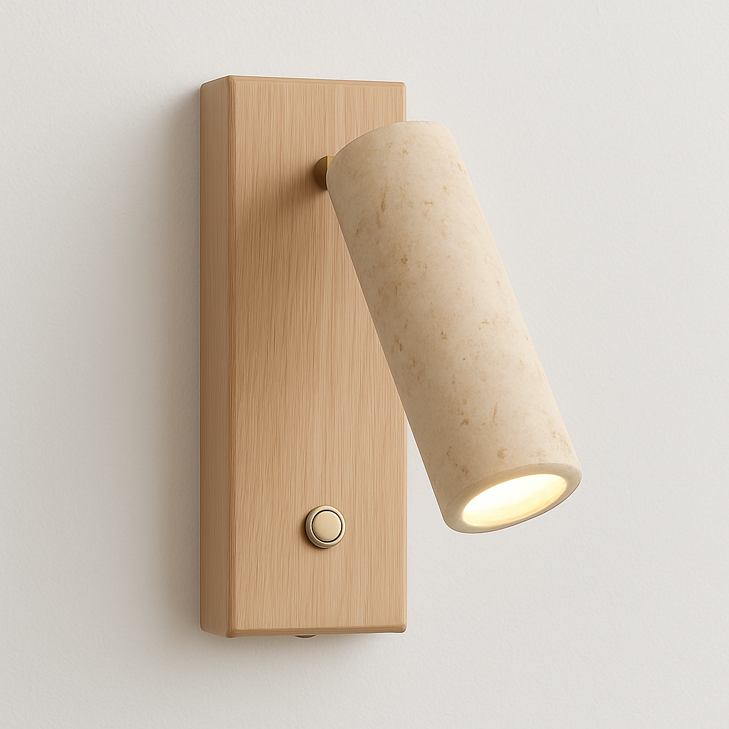 Luminária Arandela Moderna Minimalista Articulada Mármore Travertino Madeira Symon