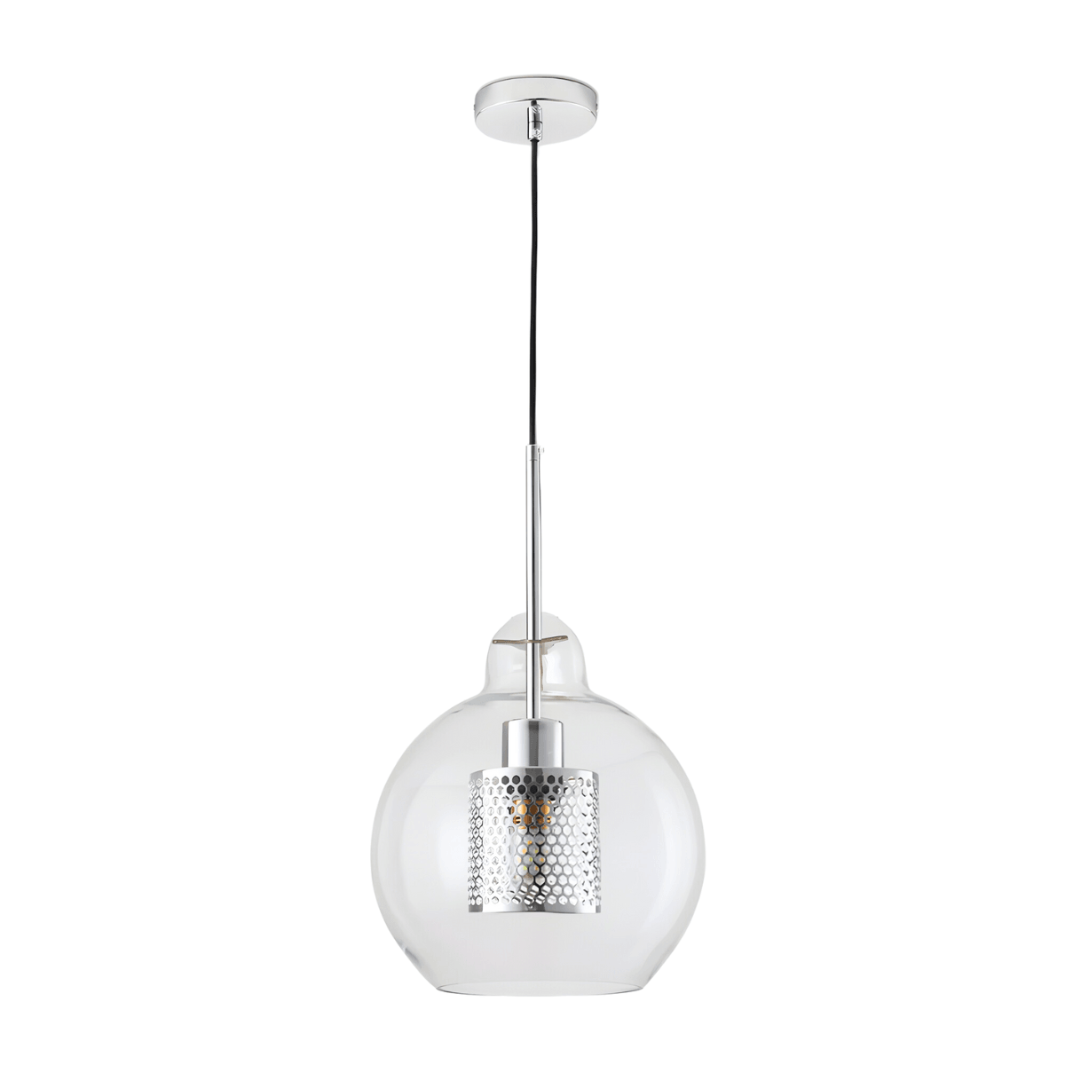 Luminária Pendente Moderna Minimalista Metal Globo Vidro Glint - Ø25cm / Prata