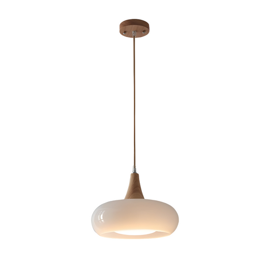 Luminária Pendente Moderna Minimalista Vidro Madeira Pumpkin