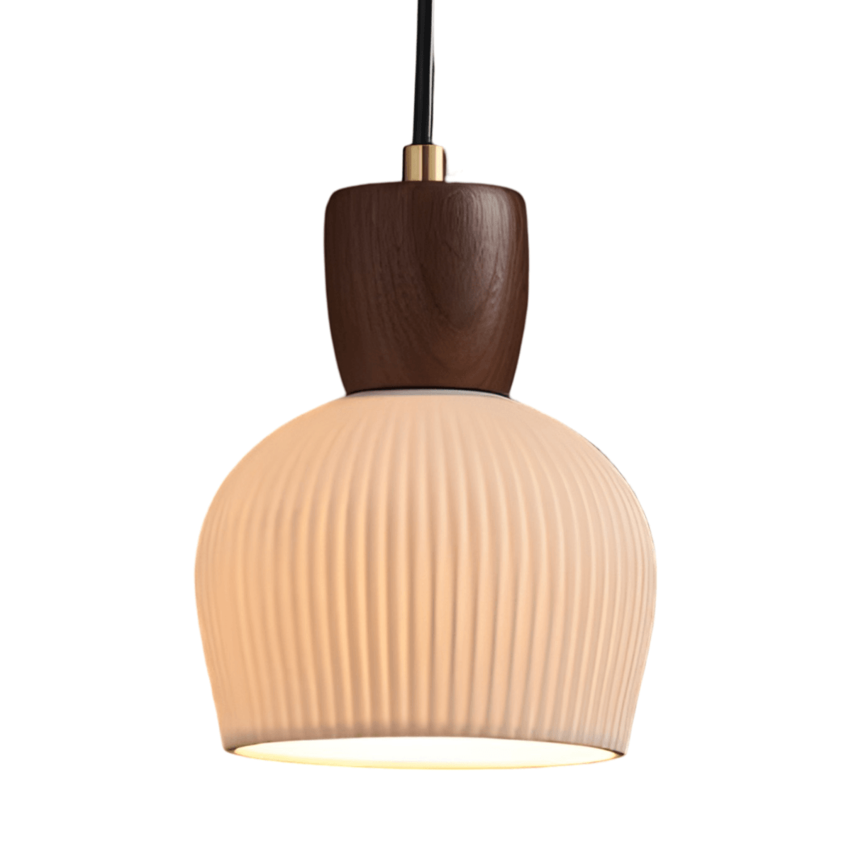 Luminária Pendente Moderna Minimalista Madeira Cerâmica Walnut - C