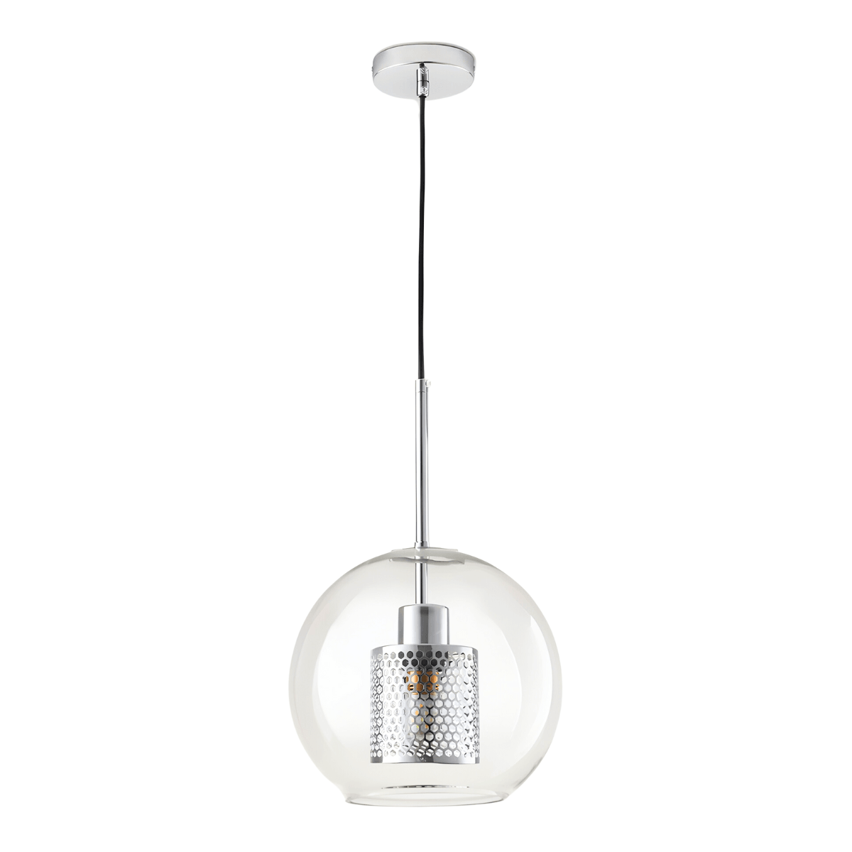 Luminária Pendente Moderna Minimalista Metal Globo Vidro Glint - Ø20cm / Prata