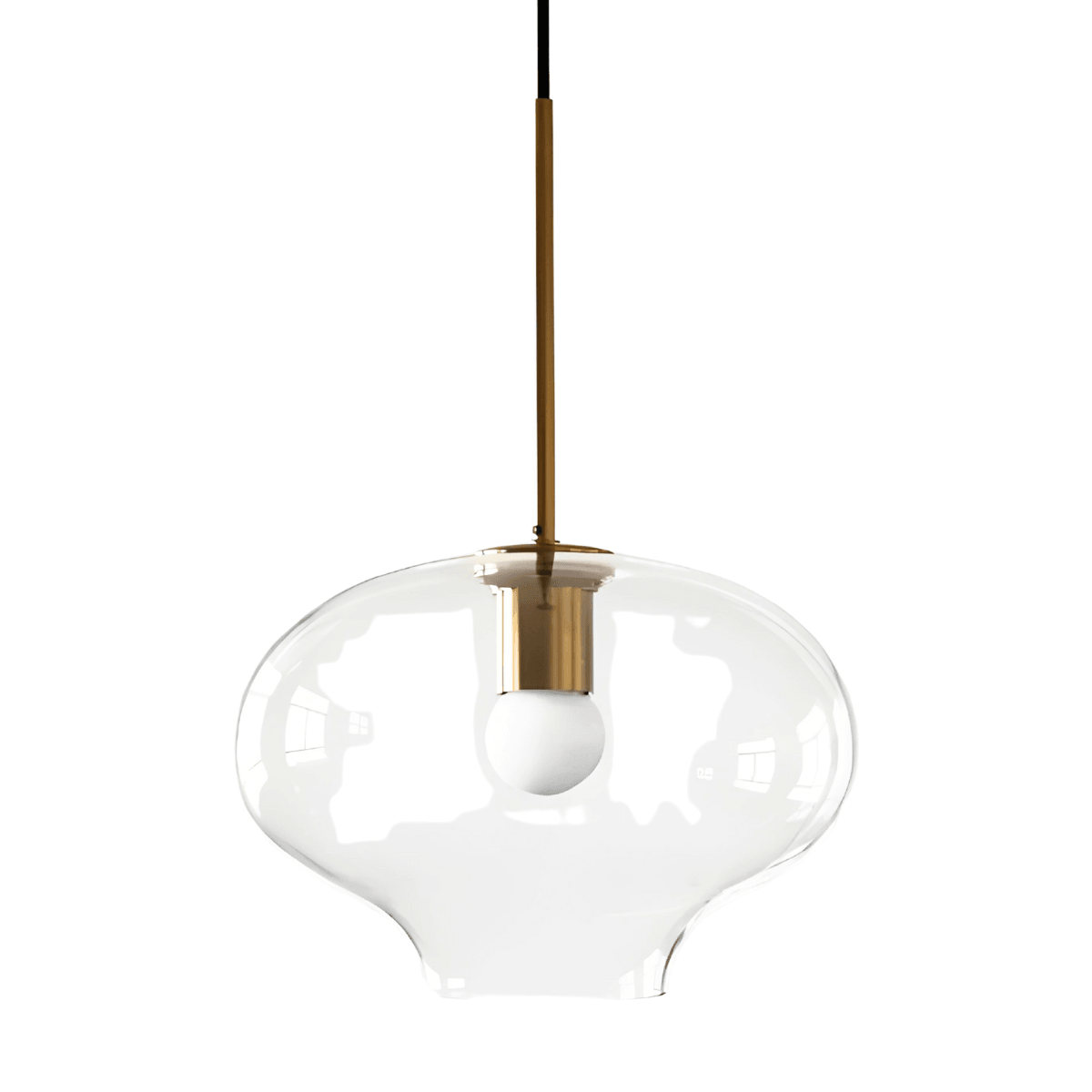 Luminária Pendente Moderna Minimalista Vidro Incolor Metal Dourado Glazz - Modelo E / Ø26cm / Dourado / Vidro Incolor