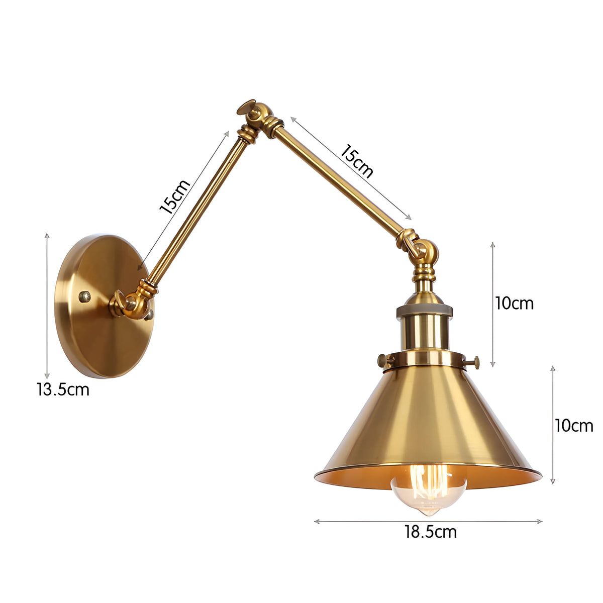 Luminária Arandela Moderna Industrial Retrô Articulada Metal Liorah - 30cm / Dourado