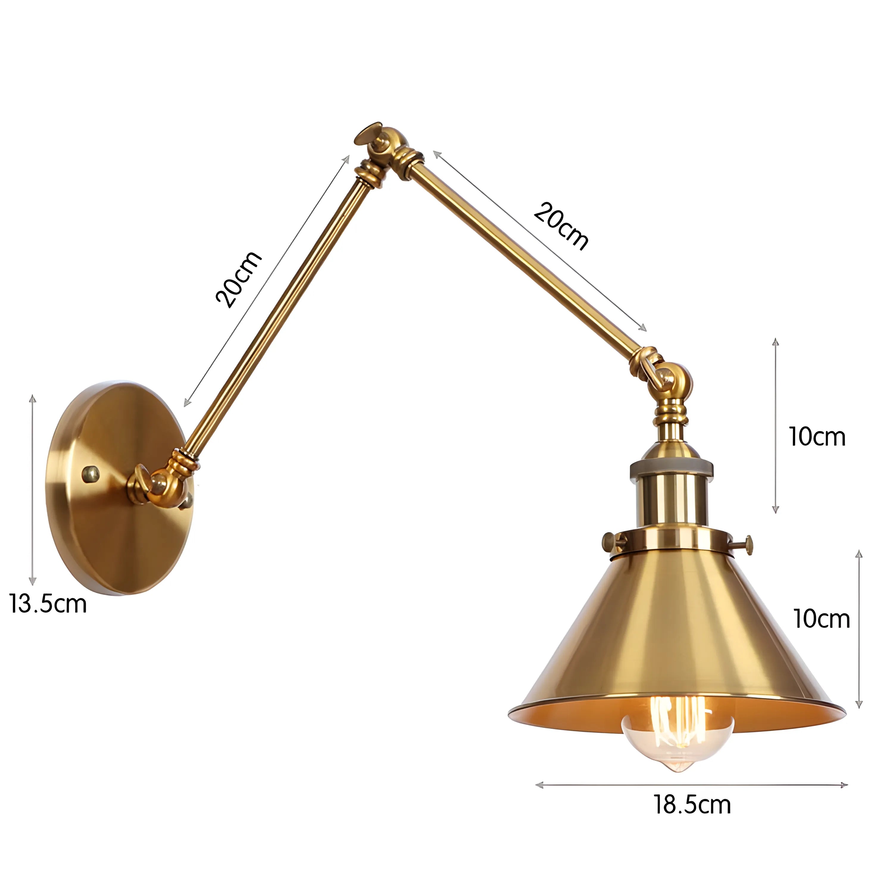 Luminária Arandela Moderna Industrial Retrô Articulada Metal Liorah - 40cm / Dourado