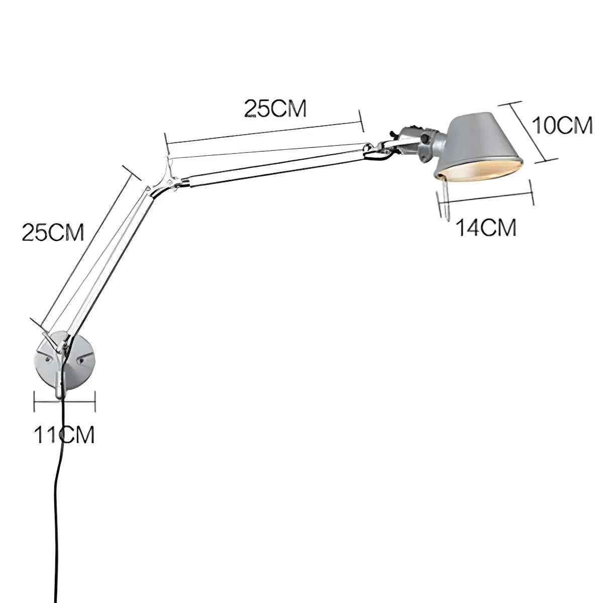 Luminária Arandela Moderna Minimalista Articulada Mide Tolomeo - Preto / Médio / Com plugue / Branco Neutro (4000K)