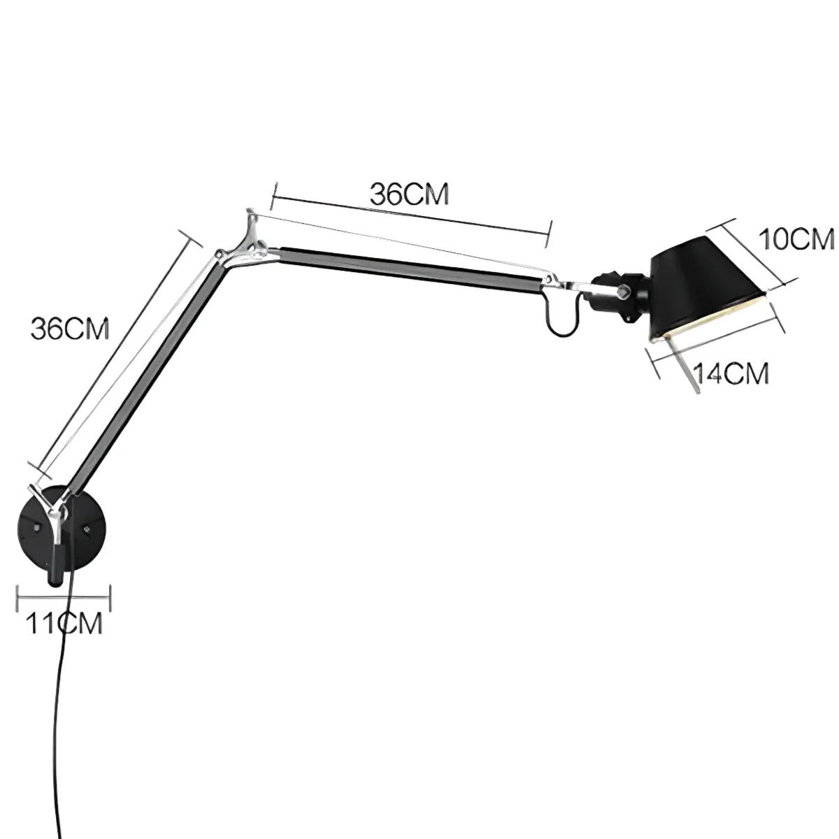 Luminária Arandela Moderna Minimalista Articulada Mide Tolomeo - Preto / Médio / Com plugue / Branco Neutro (4000K)