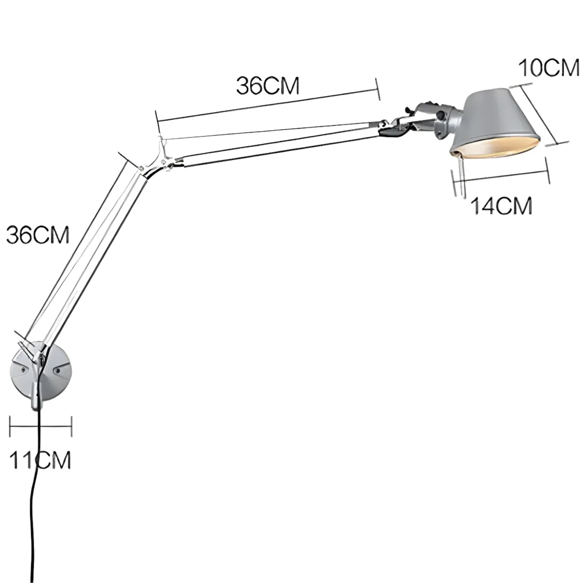 Luminária Arandela Moderna Minimalista Articulada Mide Tolomeo - Preto / Médio / Com plugue / Branco Neutro (4000K)