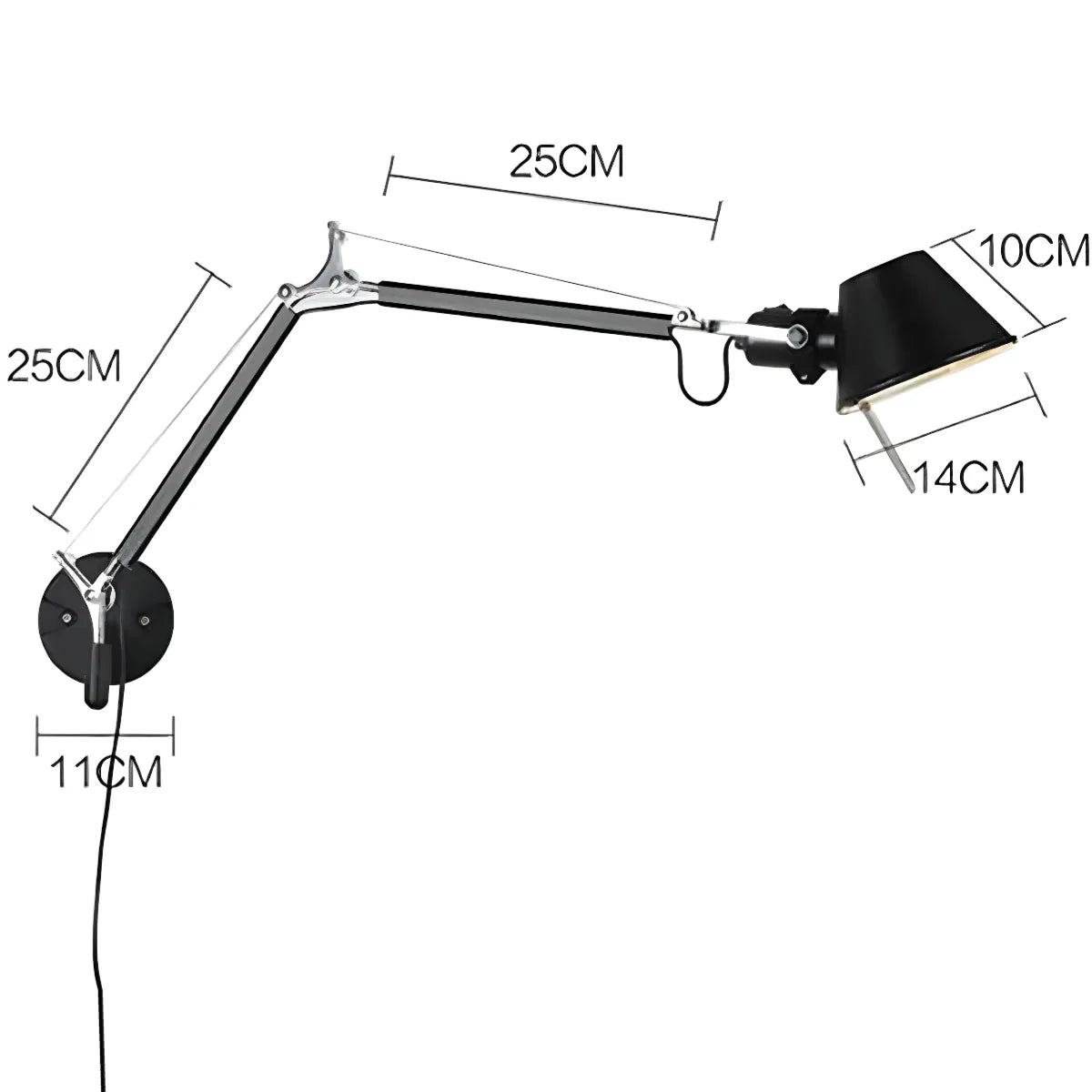 Luminária Arandela Moderna Minimalista Articulada Mide Tolomeo - Preto / Médio / Com plugue / Branco Neutro (4000K)