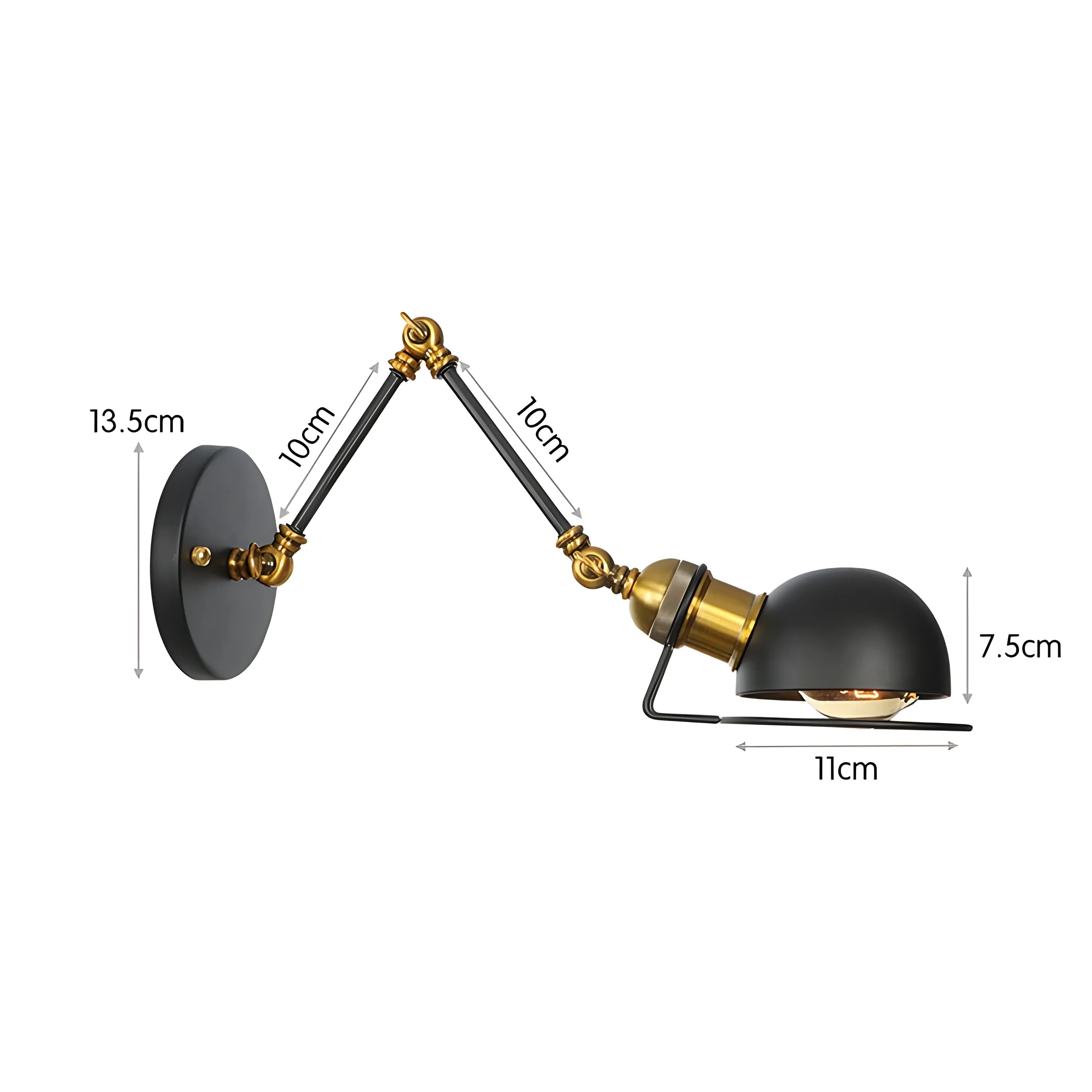 Luminária Arandela Moderna Minimalista Industrial Articulada Metal Ray - Preto e Dourado / A / 110v/220v (Bivolt)