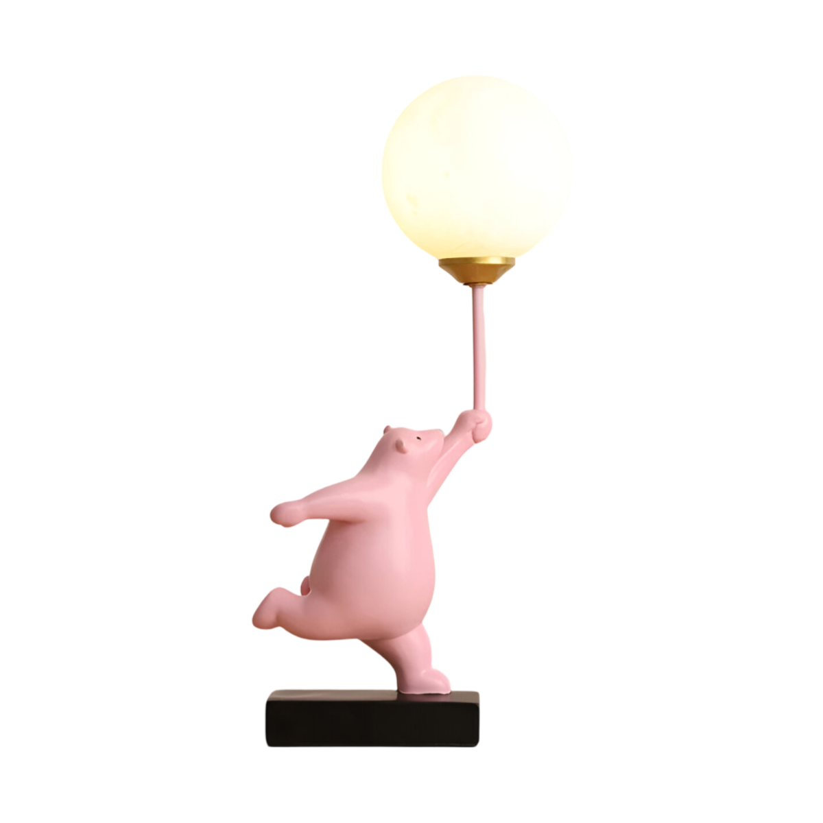 Luminária de Mesa Abajur Moderna Infantil Resina Globo Bear - Ø11x35cm / Rosa / Resina, Acrílico e Alumínio / Branco Quente (3000K)