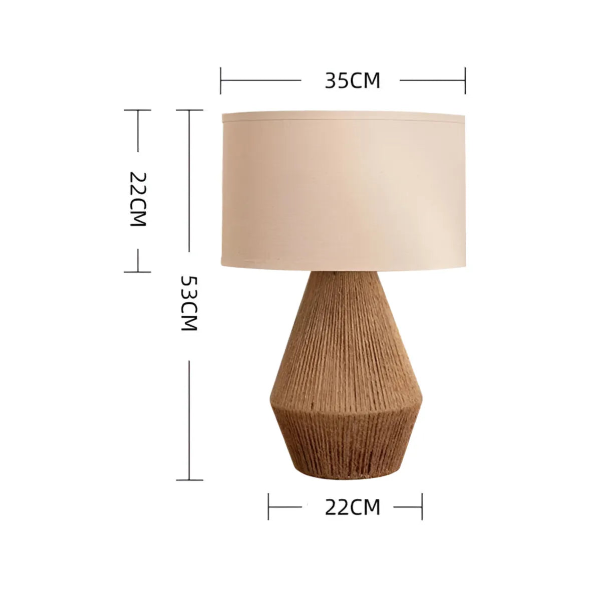 Luminária de Mesa Abajur Moderna Minimalista LED Vime Zari - Ø35x53cm / Bege e Marrom