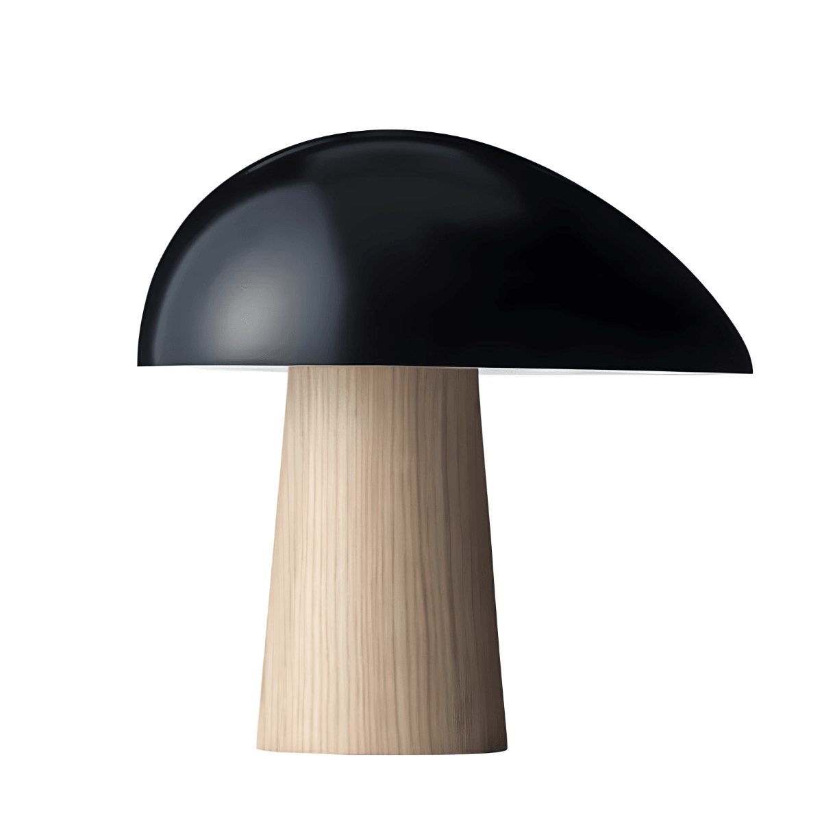 Luminária de Mesa Moderna Minimalista LED Mushroom - Preto e Madeira / Ø32cm x 32cm / Branco Quente (3000K)