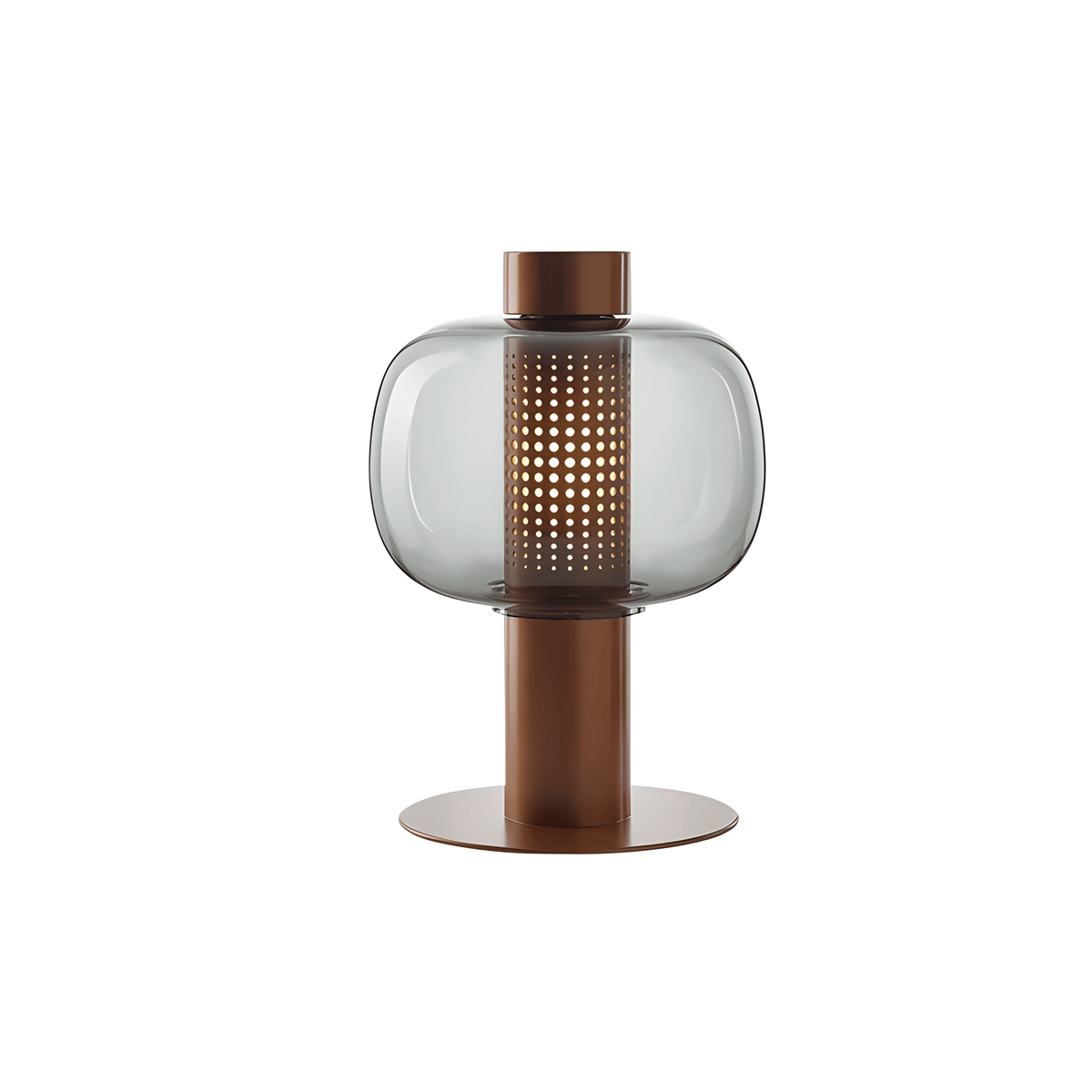 Luminária de Mesa Moderna Minimalista Metal Vidro LED Aura - Marrom / Vidro Fumê