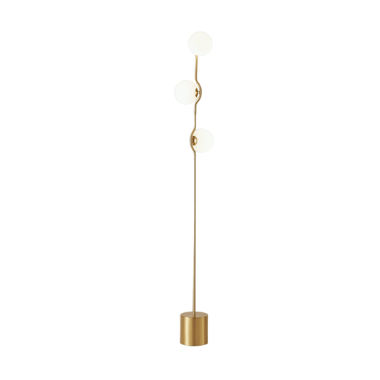 Luminária de Piso Coluna Moderna Minimalista Metal Globo Vidro Bola Bubbers - Dourado