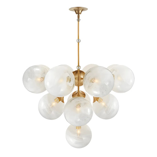 Luminária Lustre Pendente Moderno Clássico Globos Bolas Vidro Metal Hazze - Ø77cm / Dourado / Branco Quente (3000K)