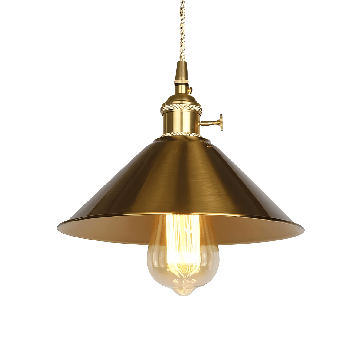 Luminária Pendente Industrial Vintage Retrô Metal Dourado Spire - Dourado / Ø22cm