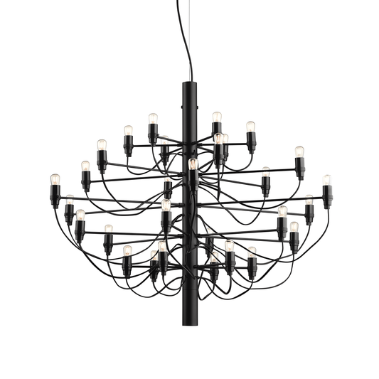 Luminária Pendente Lustre Moderna Minimalista Metal Sona - Ø88x72cm / Preto / Branco Quente (3000K)