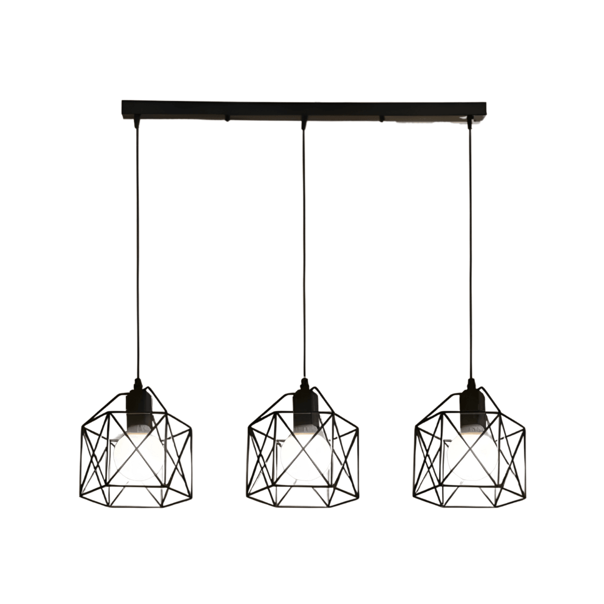 Luminária Pendente Moderna Industrial Retrô Aramado Diamond - Linear / 50cm / 3 lâmpadas / Preto