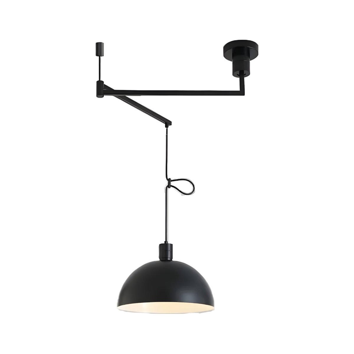 Luminária Pendente Moderna Minimalista Articulada Metal Raja - Preto / Branco Quente (3000K)