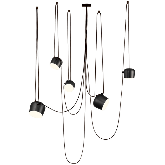 Luminária Pendente Moderna Minimalista Fantasy 5 Cúpulas Preto Ø24cm - Preto / 5 cúpulas / 300cm / Ø24cm