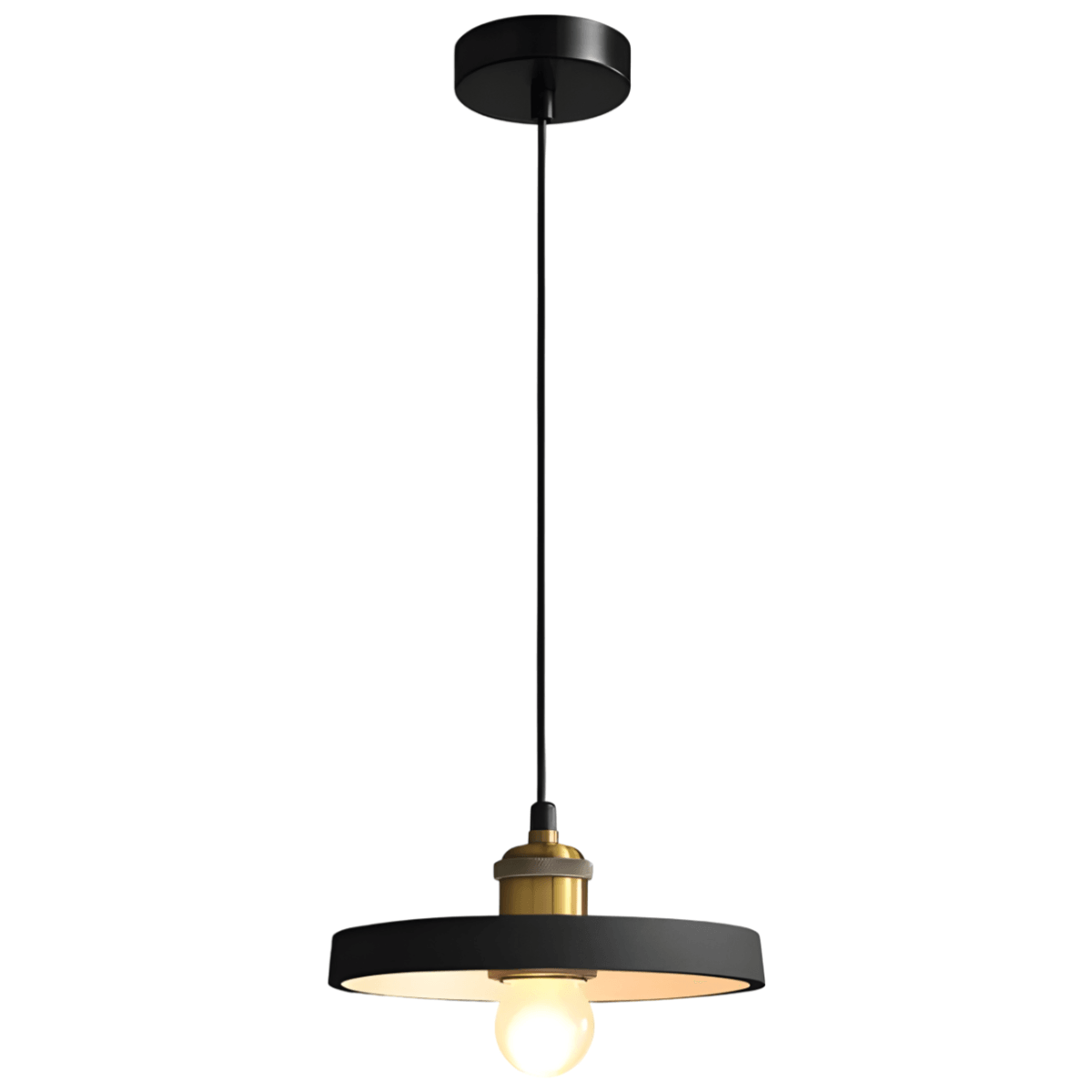 Luminária Pendente Moderna Minimalista Industrial Metal Flash - Ø20cm / Preto / Branco Neutro (4000K)