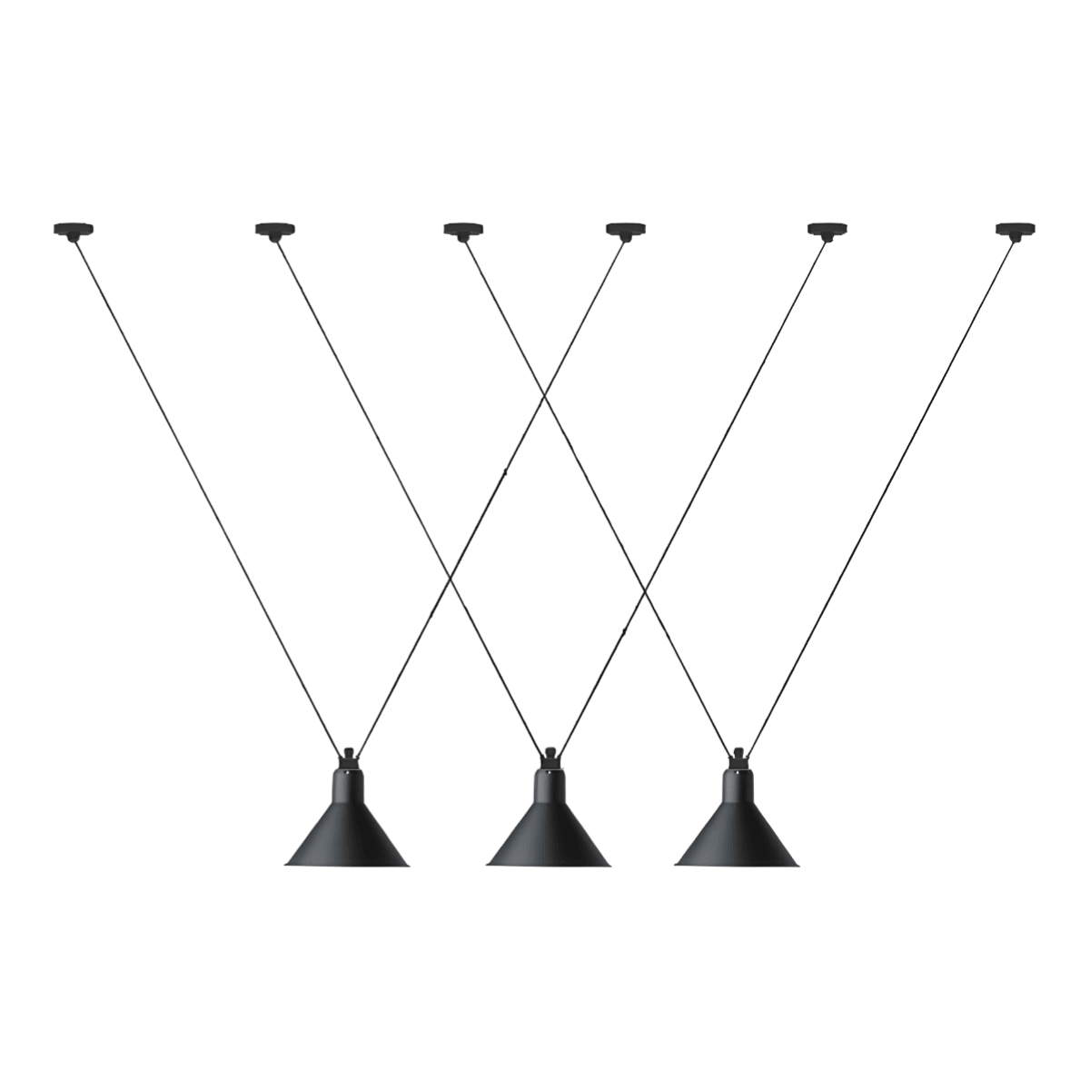 Luminária Pendente Moderna Minimalista Industrial Metal Vega - 3 lâmpadas / Preto / 6-10W