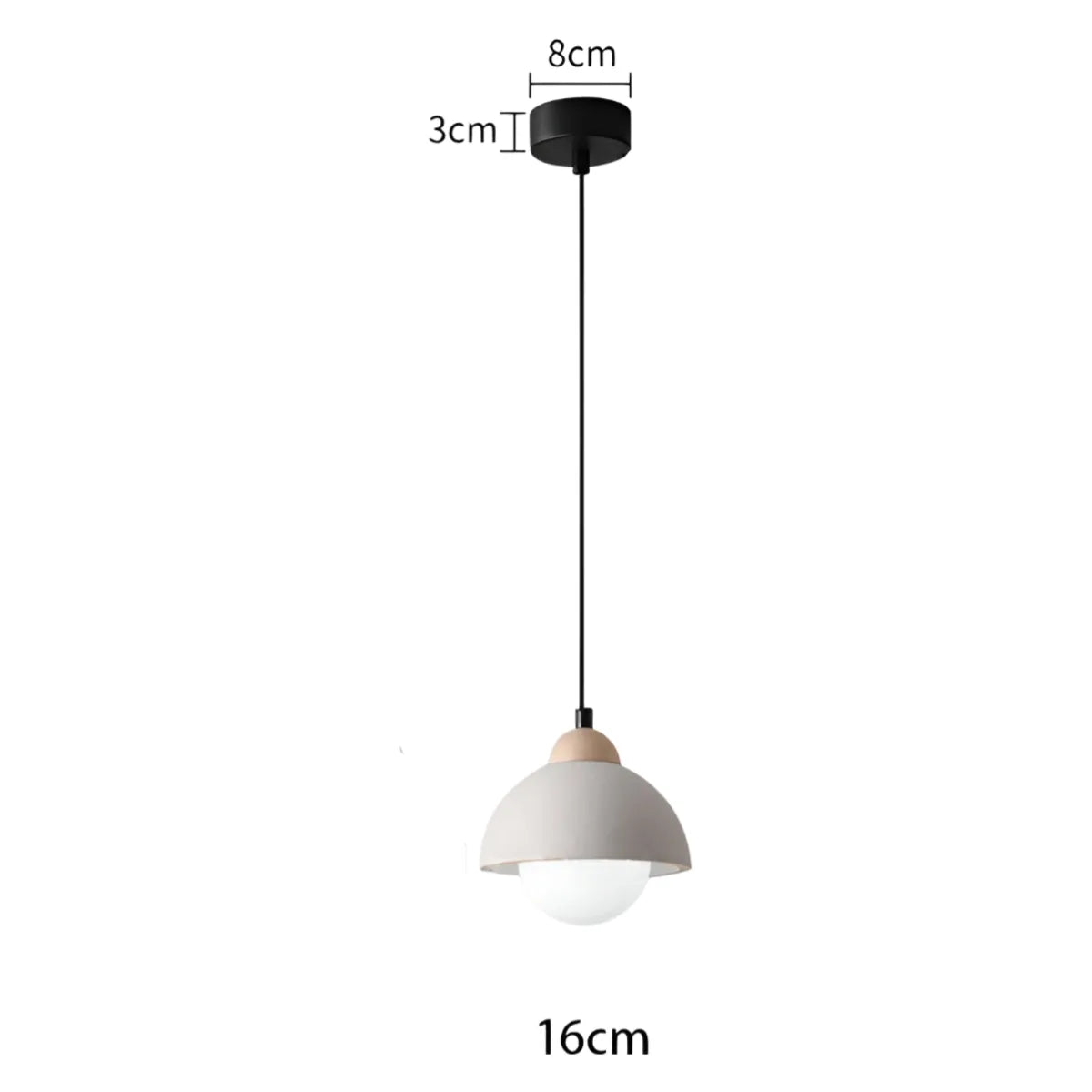 Luminária Pendente Moderna Minimalista LED Madeira Concreto Sian - Ø16x18cm / Branco Quente (3000K)