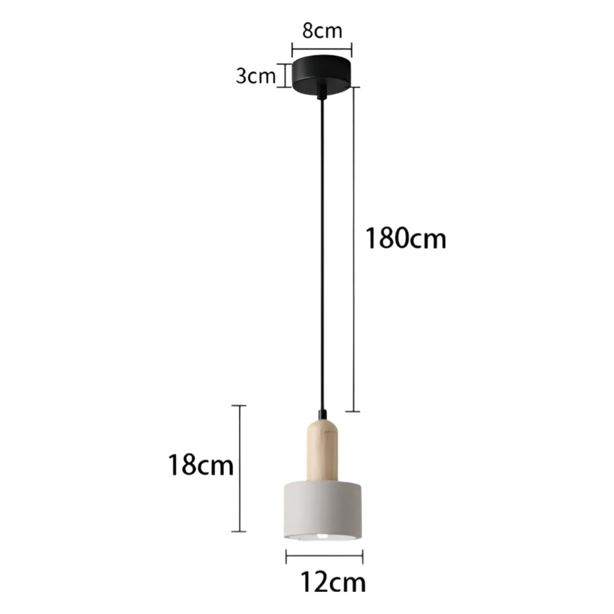 Luminária Pendente Moderna Minimalista LED Madeira Concreto Sian - Ø16x18cm / Branco Quente (3000K)