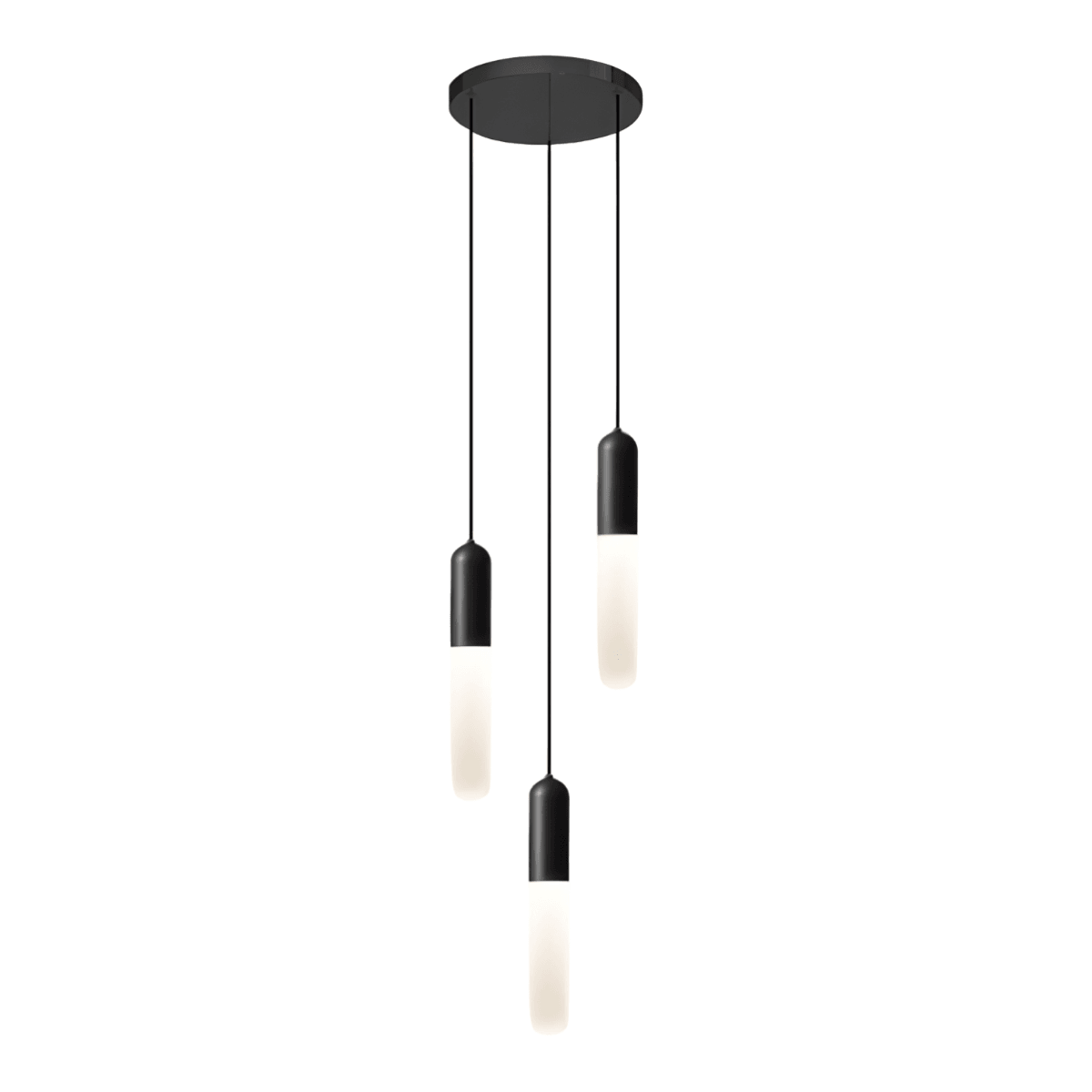 Luminária Pendente Moderna Minimalista LED Pill - Preto / 3 lâmpadas / Branco Quente (3000K)